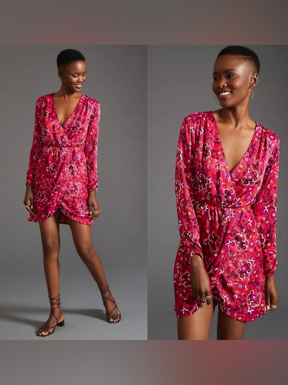 Anthropologie Maeve Floral Wrap Mini Dress Pink Purple Size M